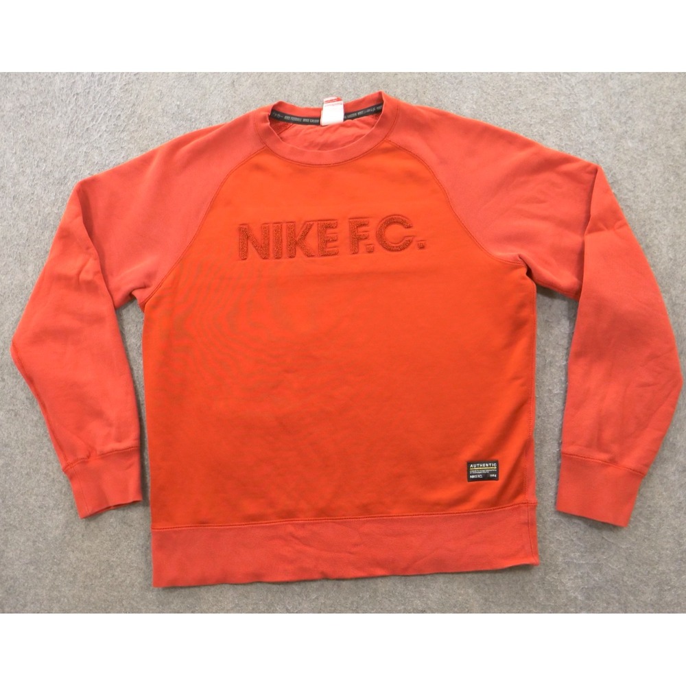 Nike FC Sweatshirt Mens Medium Red Fleece Pullover Crew Logo Soccer Football